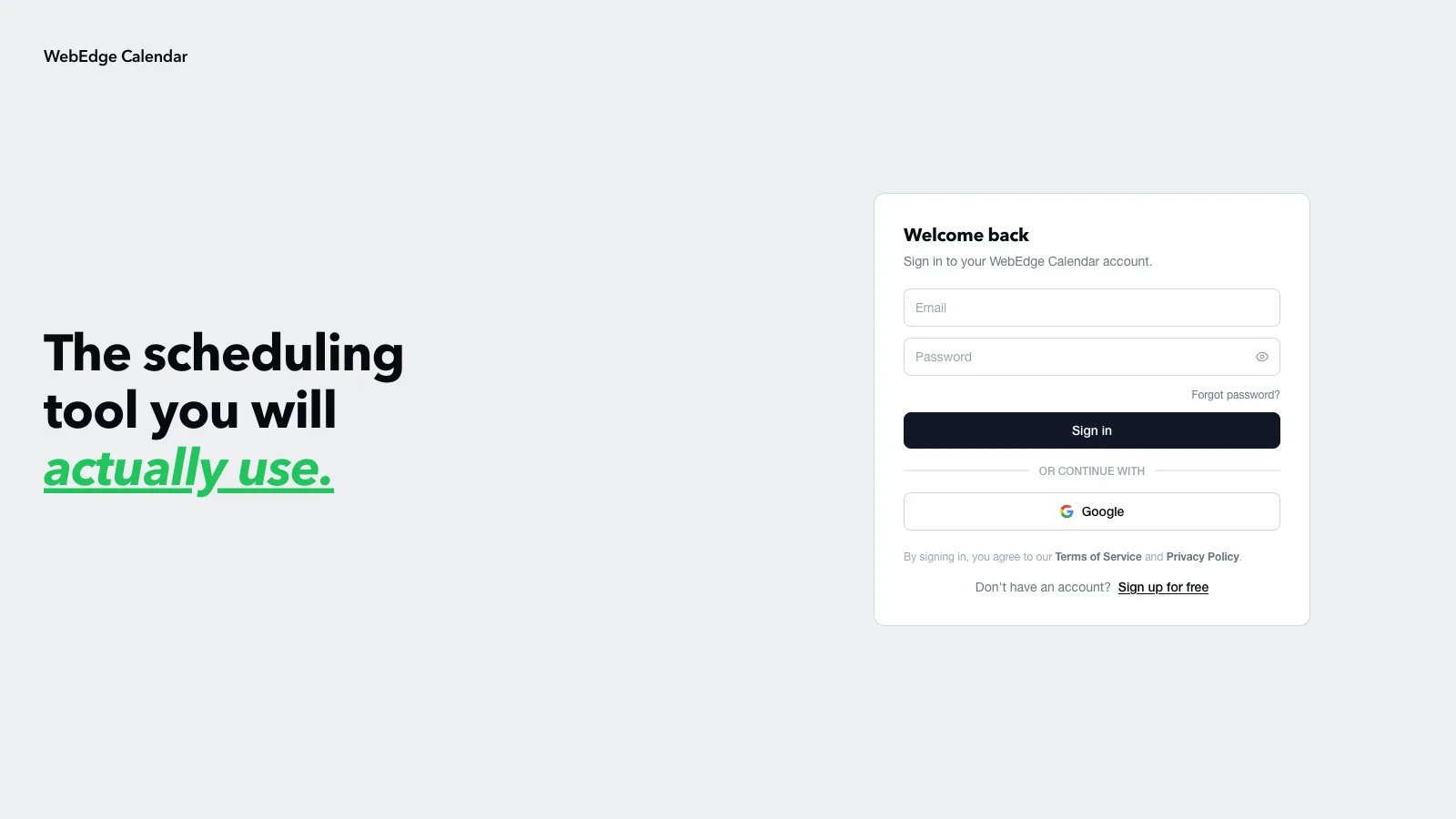 WebEdge Calendar login screenshot