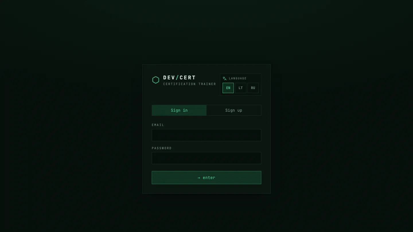 Developer certification trainer screenshot