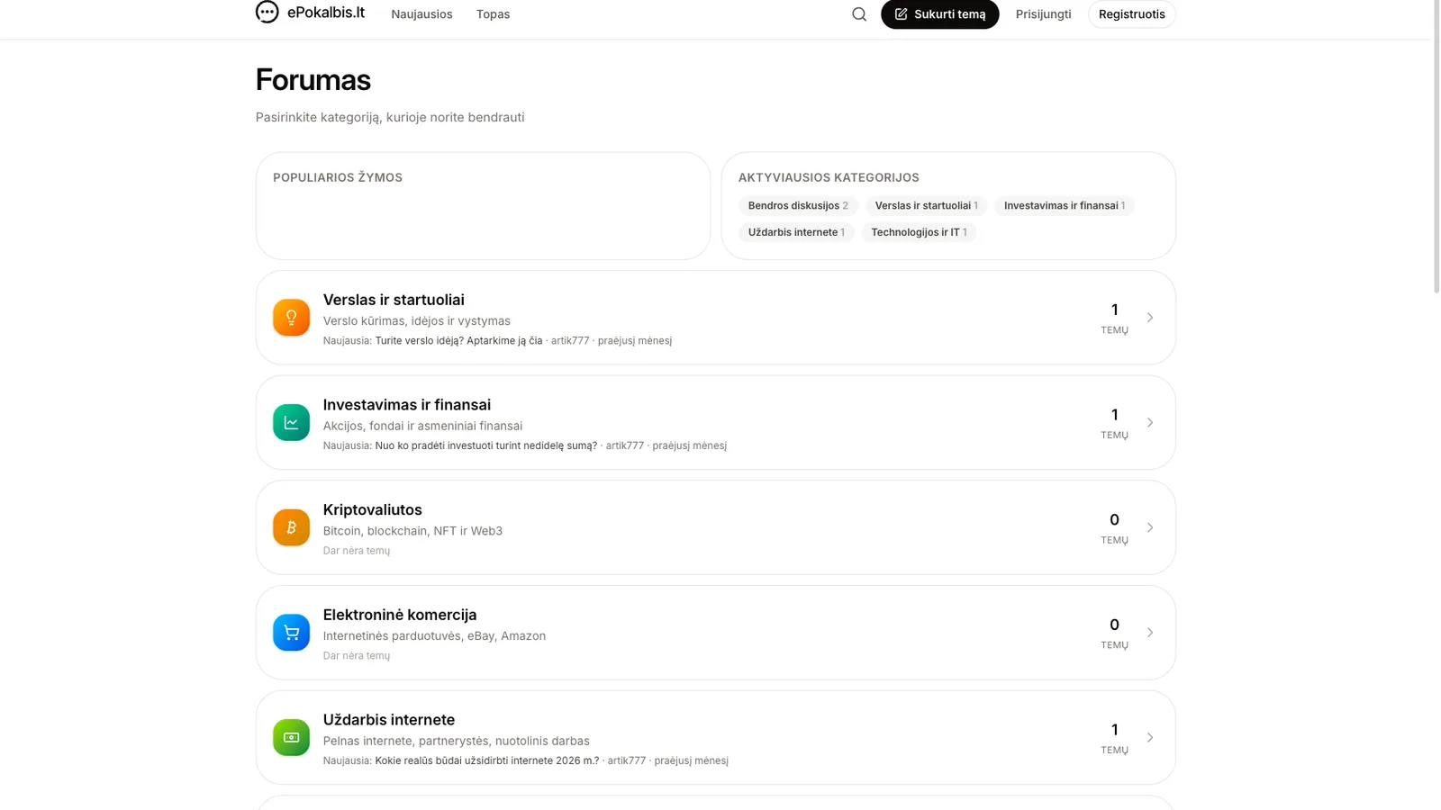 ePokalbis.lt forum screenshot