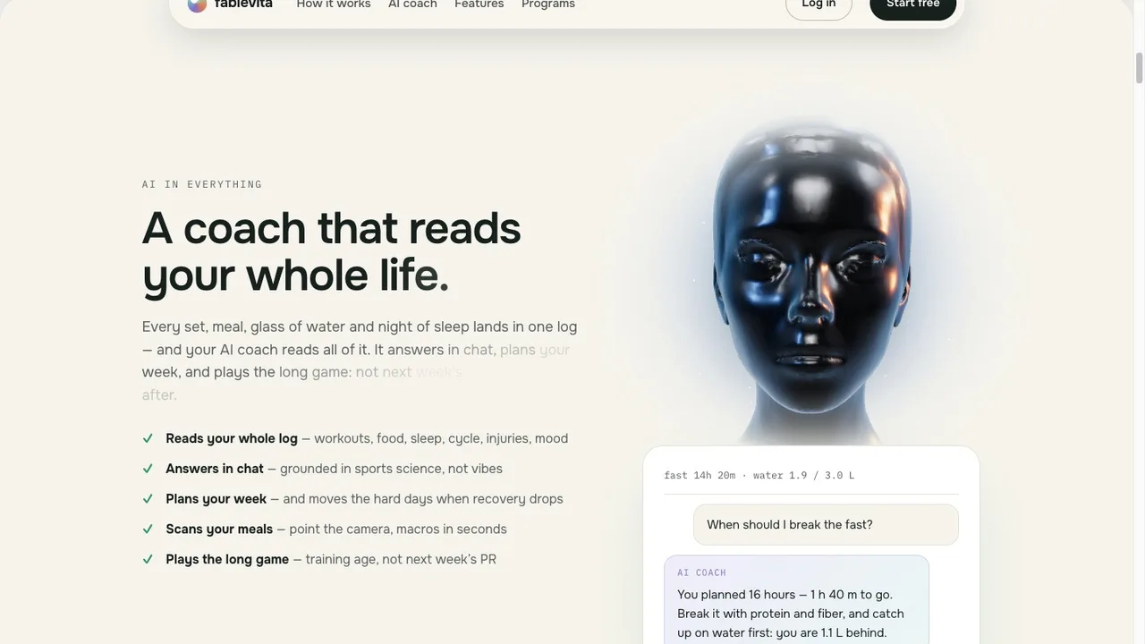 FableVita app screenshot with the AI coach
