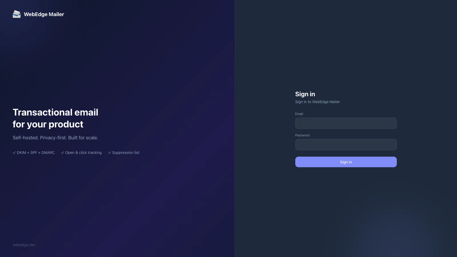 WebEdge Mailer login screenshot