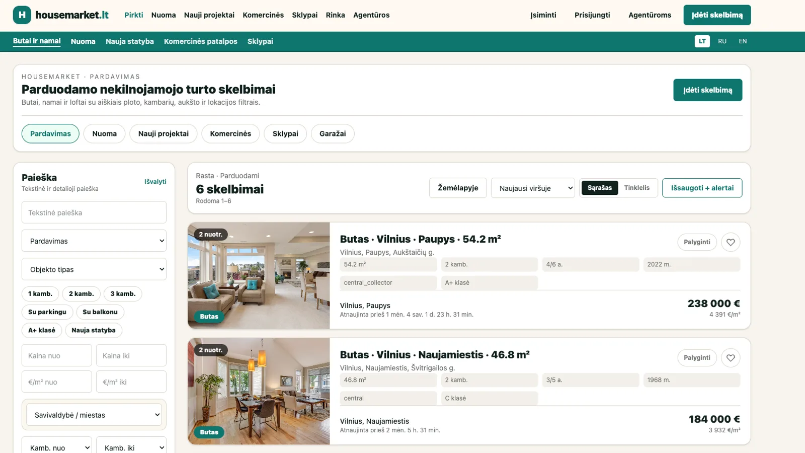 housemarket.lt screenshot