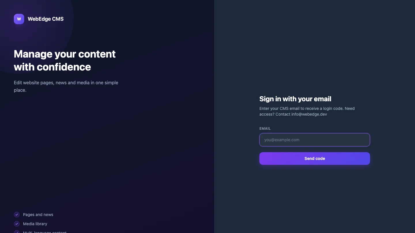 WebEdge CMS and public content API screenshot